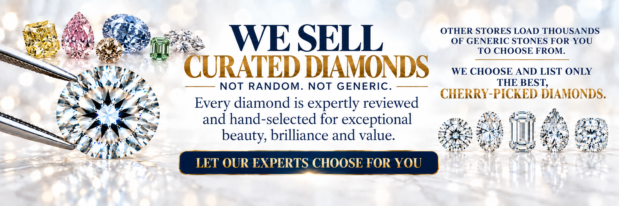 Rocks On Demand — we sell curated diamonds, not random or generic ones. Every diamond is expertly reviewed and hand-selected for exceptional beauty, brilliance and value. Let our experts choose for you.